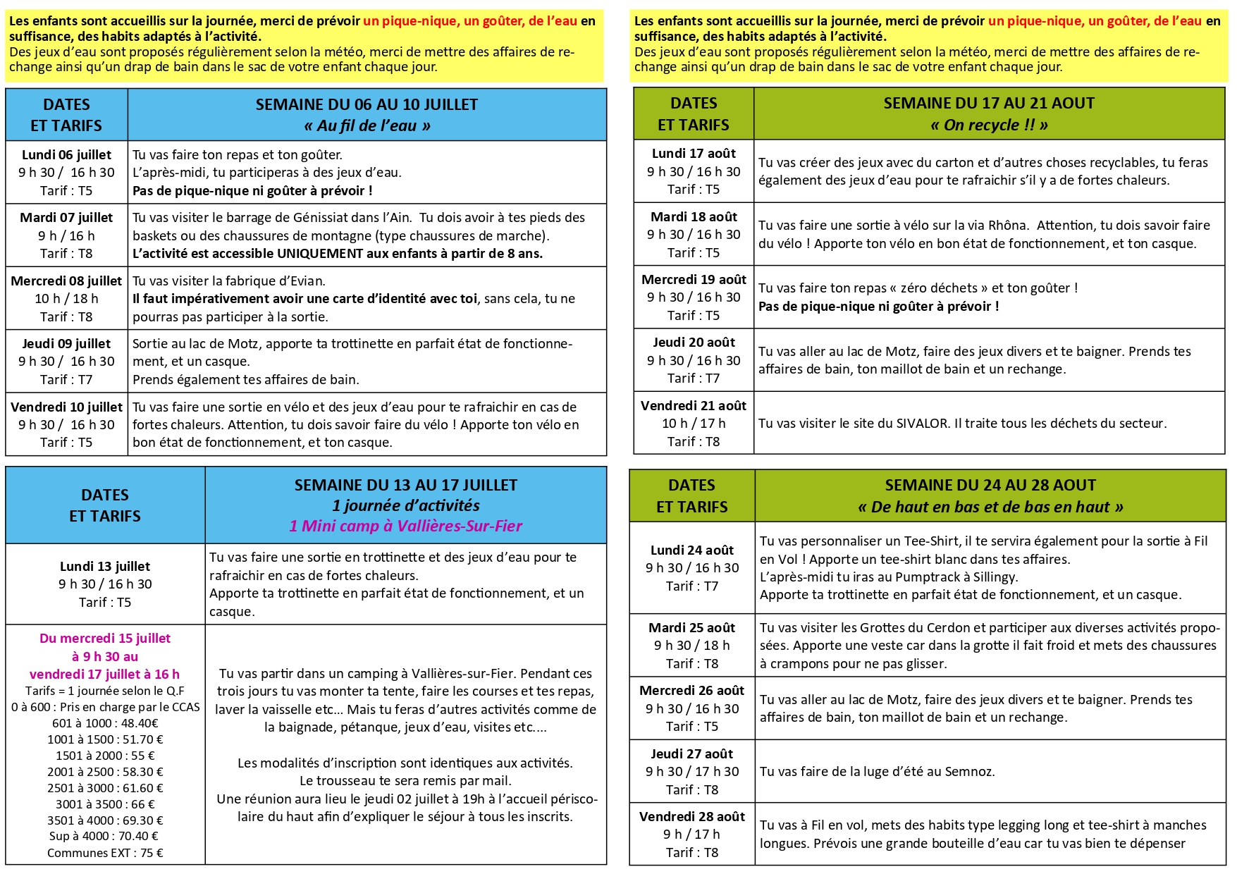 Programme vacances été 2026
